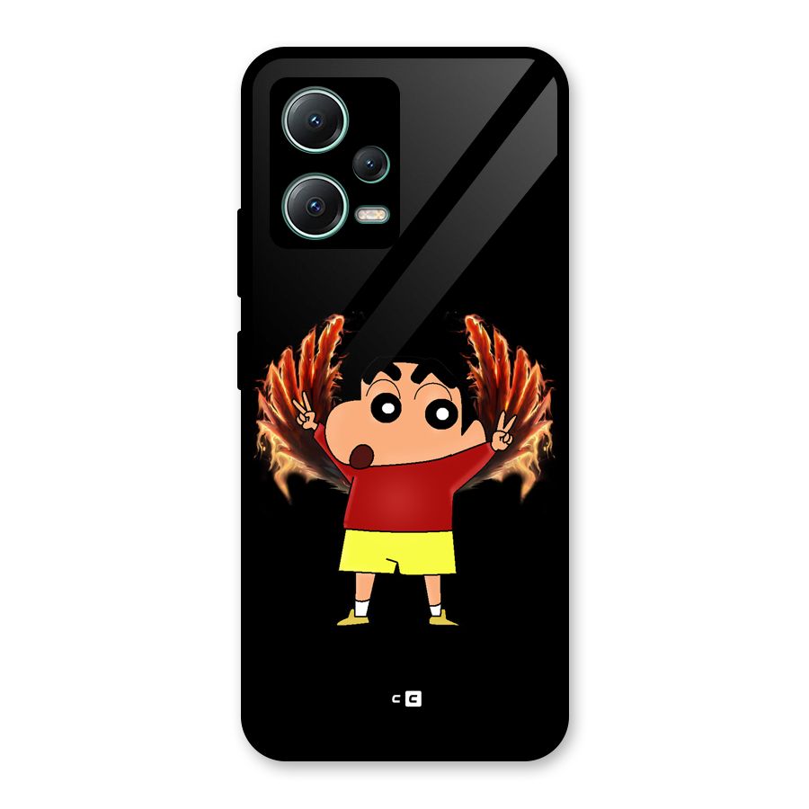 Fire Shinchan Glass Back Case for Poco X5