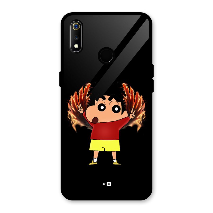Fire Shinchan Glass Back Case for Realme 3i