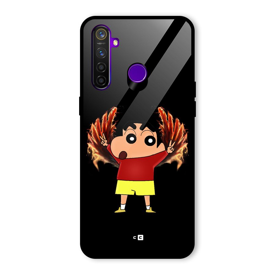 Fire Shinchan Glass Back Case for Realme 5 Pro