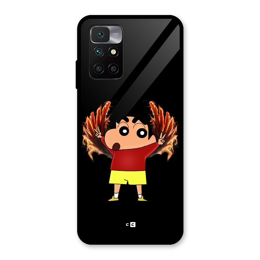 Fire Shinchan Glass Back Case for Redmi 10 Prime