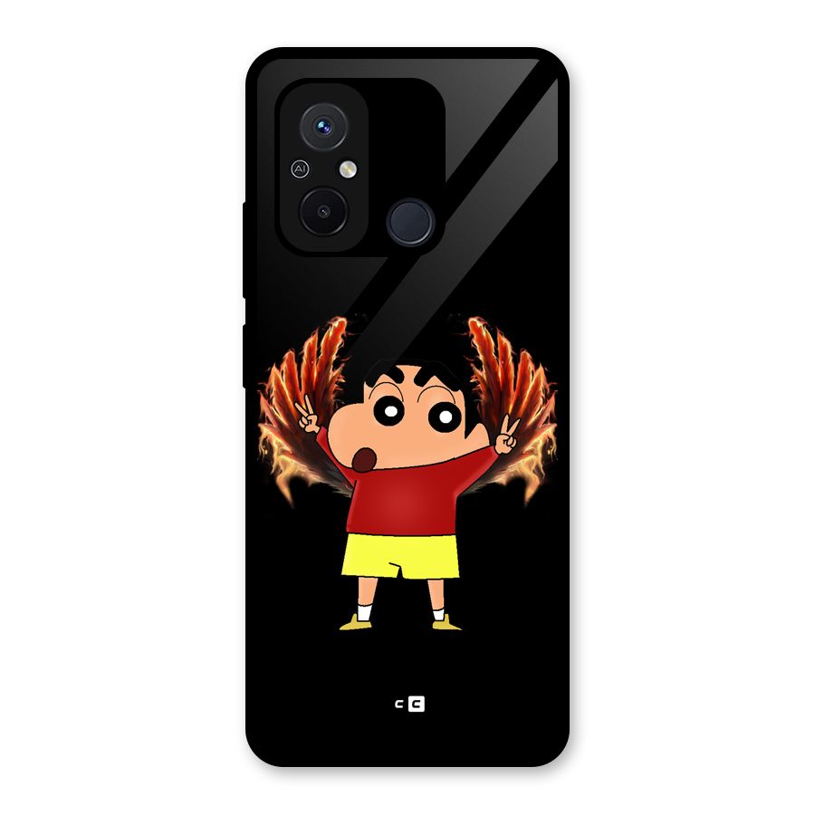 Fire Shinchan Glass Back Case for Redmi 12C