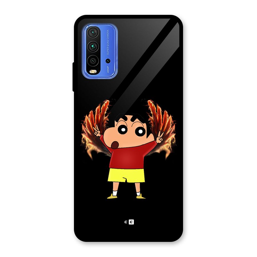 Fire Shinchan Glass Back Case for Redmi 9 Power