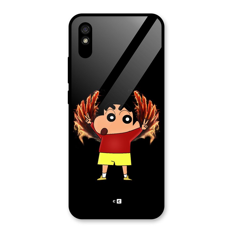 Fire Shinchan Glass Back Case for Redmi 9i