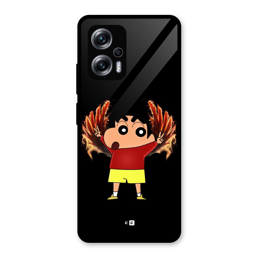 Fire Shinchan Glass Back Case for Redmi K50i