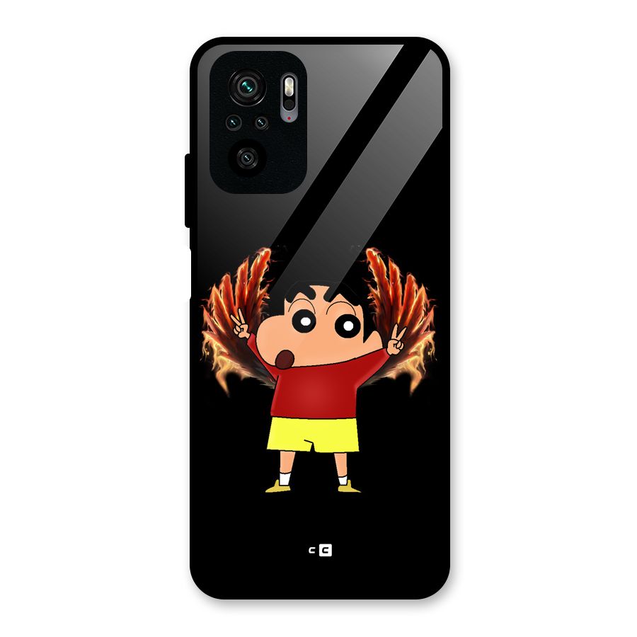 Fire Shinchan Glass Back Case for Redmi Note 10S