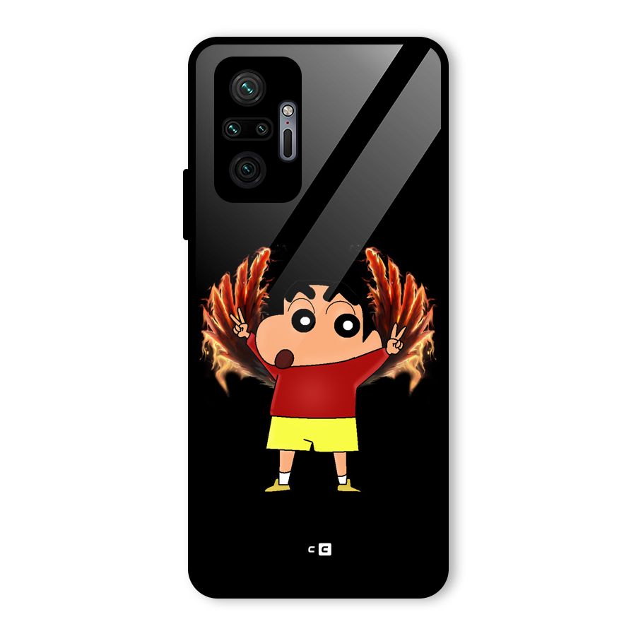 Fire Shinchan Glass Back Case for Redmi Note 10 Pro Max