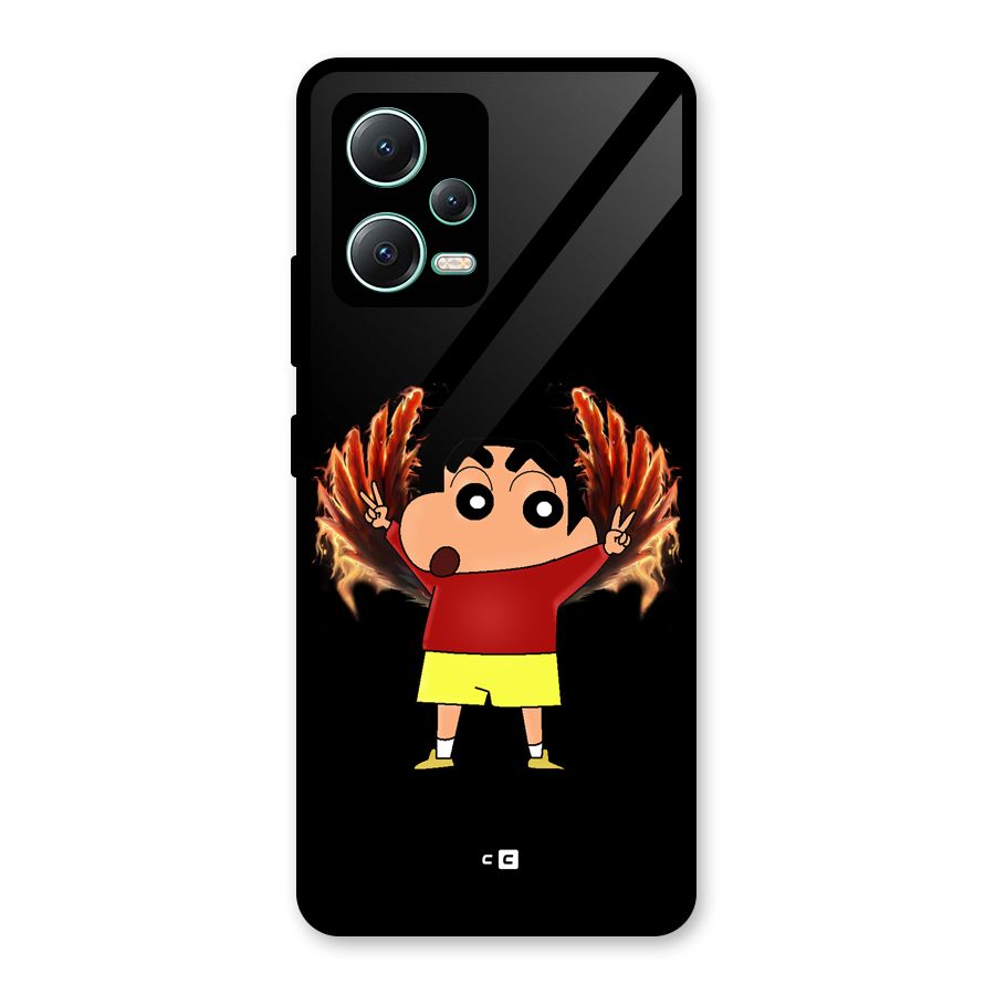 Fire Shinchan Glass Back Case for Redmi Note 12 5G