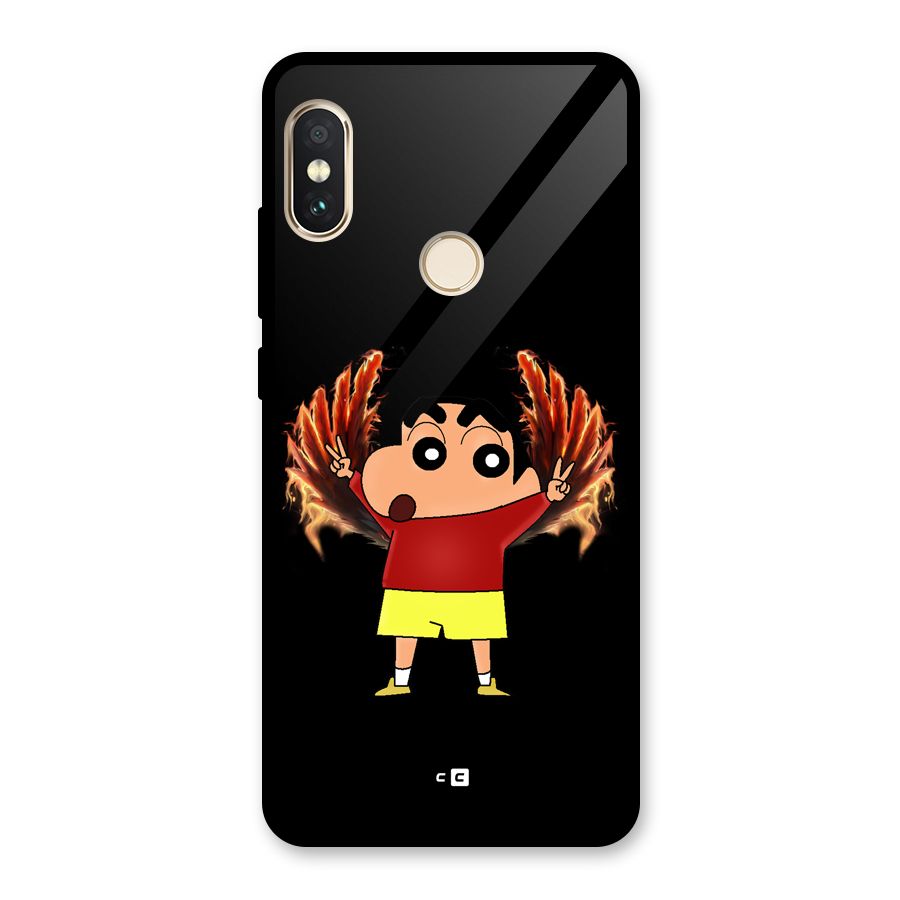Fire Shinchan Glass Back Case for Redmi Note 5 Pro