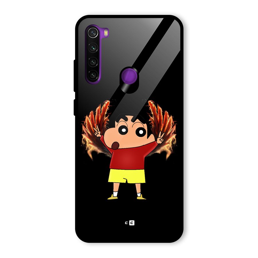 Fire Shinchan Glass Back Case for Redmi Note 8