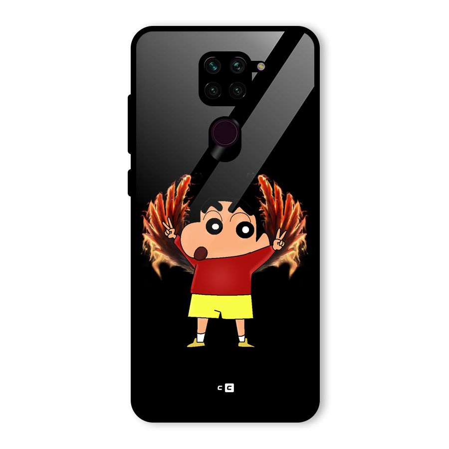 Fire Shinchan Glass Back Case for Redmi Note 9