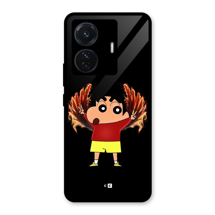 Fire Shinchan Glass Back Case for Vivo T1 Pro