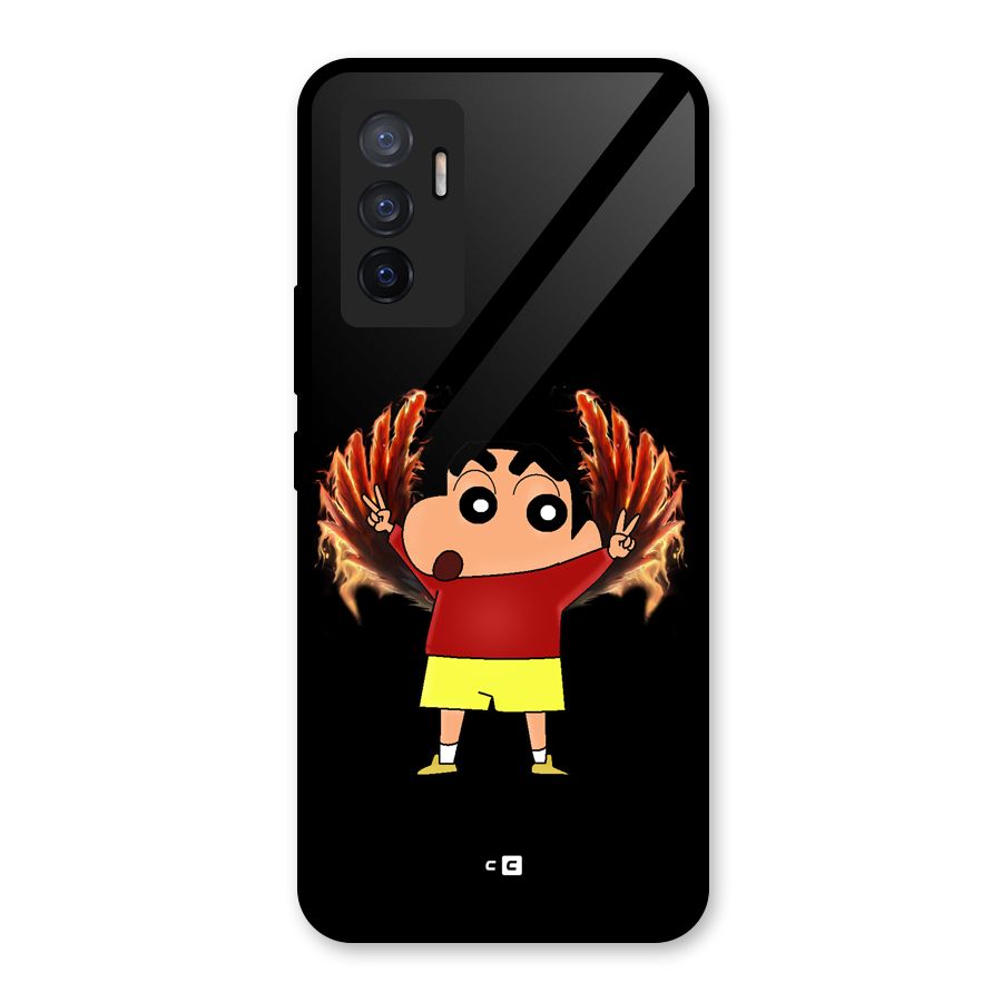 Fire Shinchan Glass Back Case for Vivo V23e