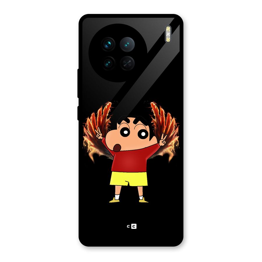 Fire Shinchan Glass Back Case for Vivo X90