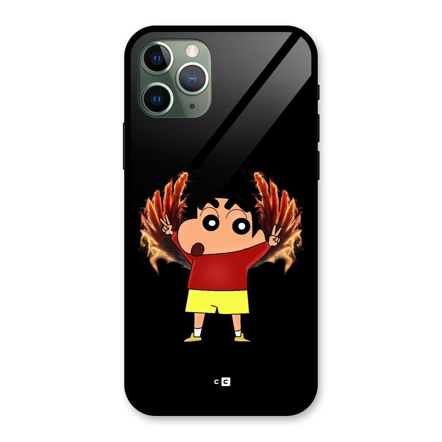 Fire Shinchan Glass Back Case for iPhone 11 Pro
