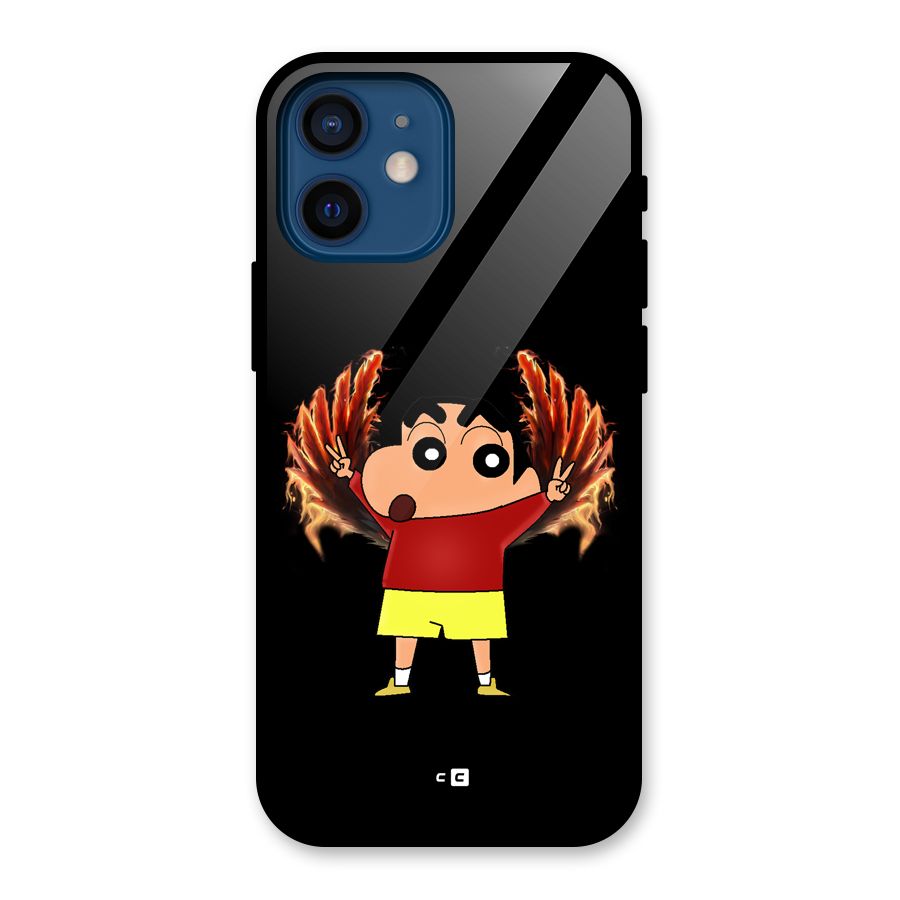 Fire Shinchan Glass Back Case for iPhone 12 Mini