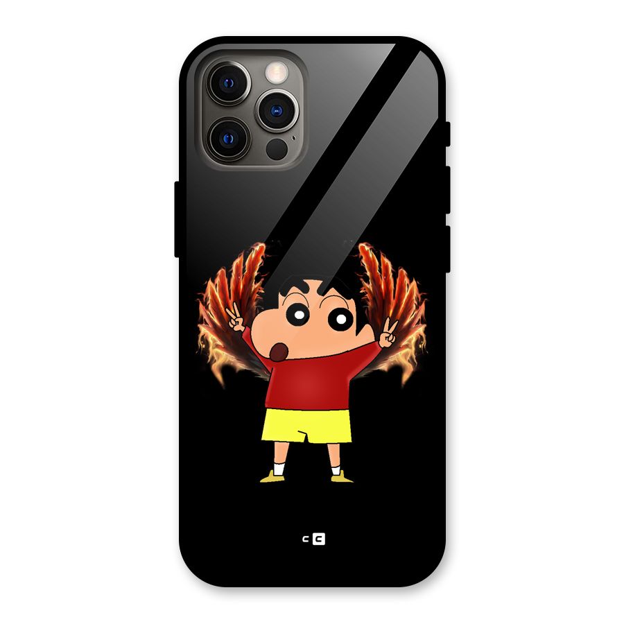 Fire Shinchan Glass Back Case for iPhone 12 Pro