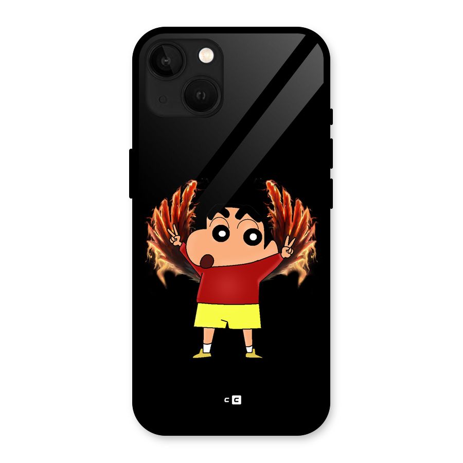 Fire Shinchan Glass Back Case for iPhone 13