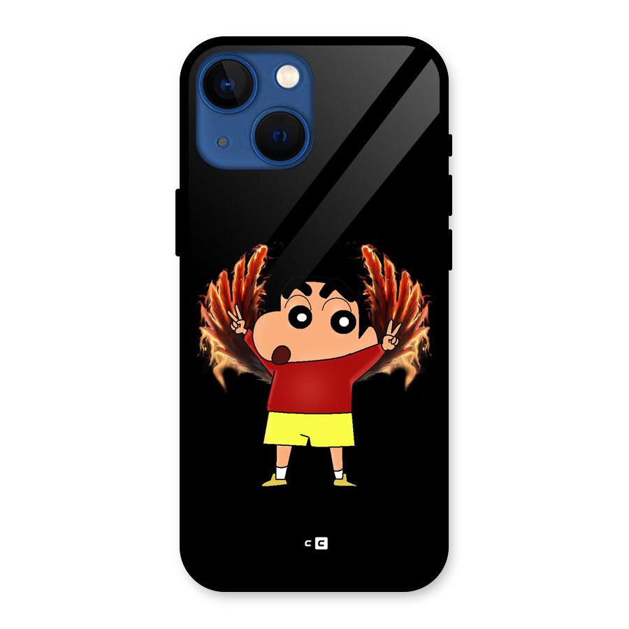 Fire Shinchan Glass Back Case for iPhone 13 Mini