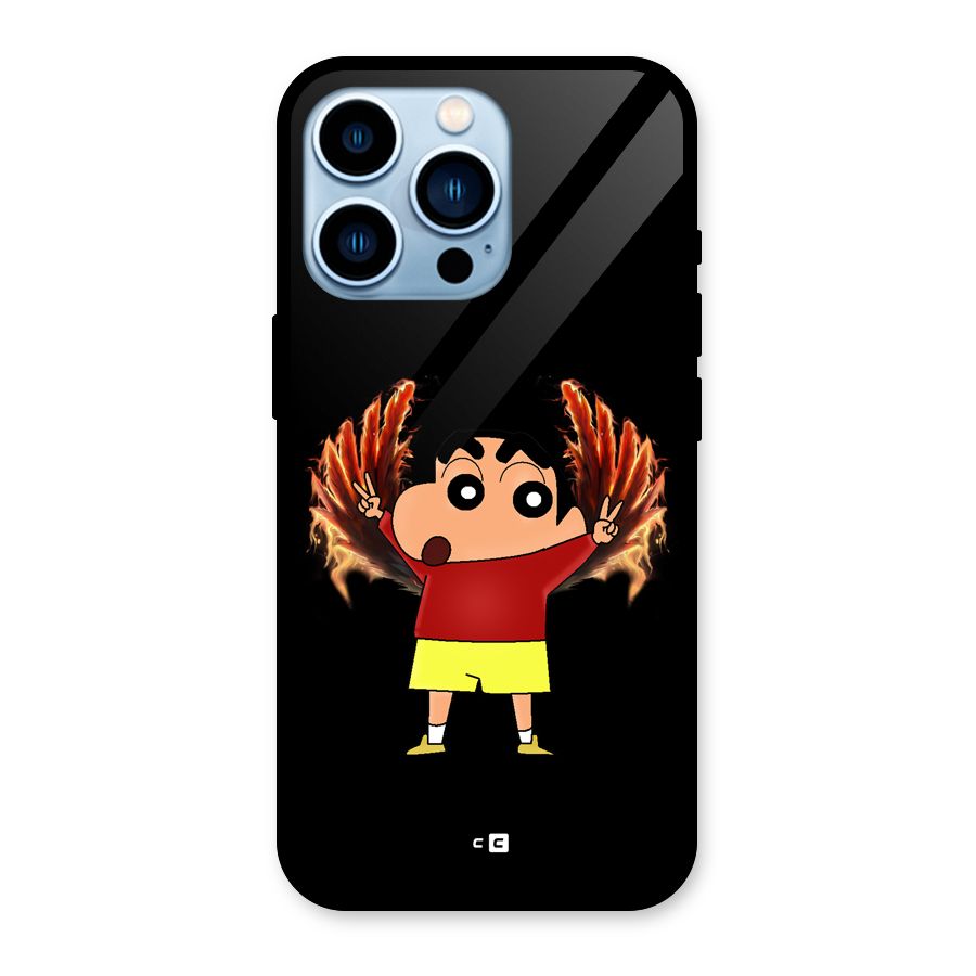 Fire Shinchan Glass Back Case for iPhone 13 Pro