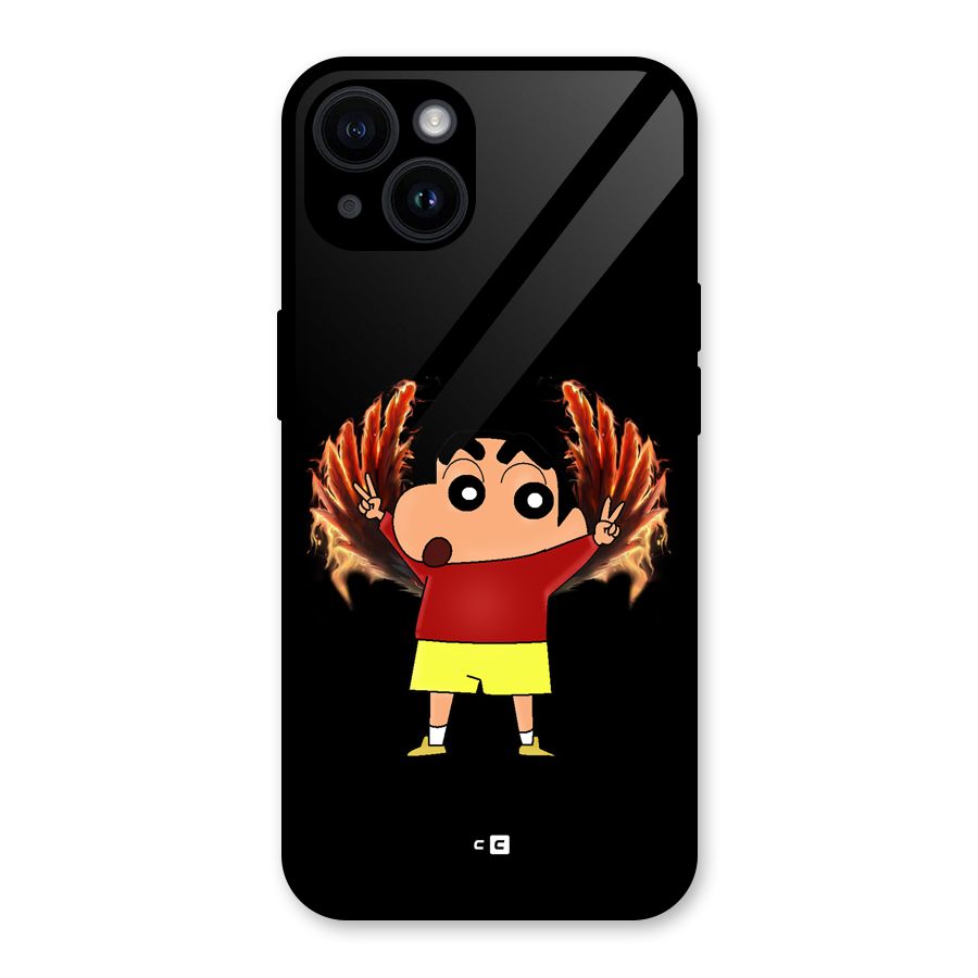 Fire Shinchan Glass Back Case for iPhone 14