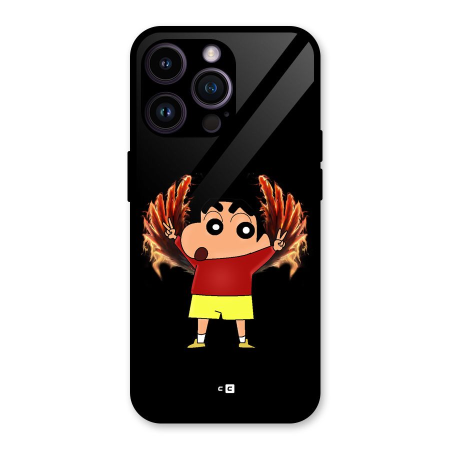 Fire Shinchan Glass Back Case for iPhone 14 Pro Max