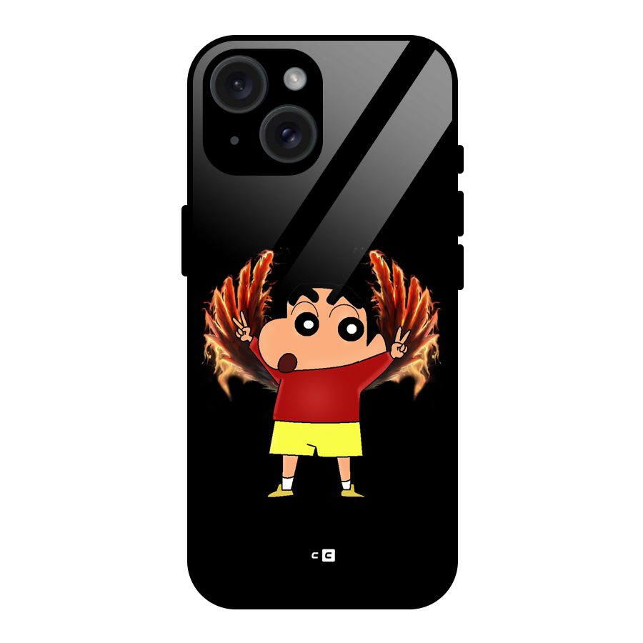 Fire Shinchan Glass Back Case for iPhone 15