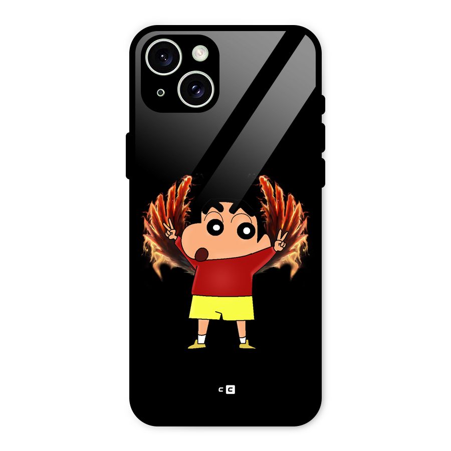 Fire Shinchan Glass Back Case for iPhone 15 Plus