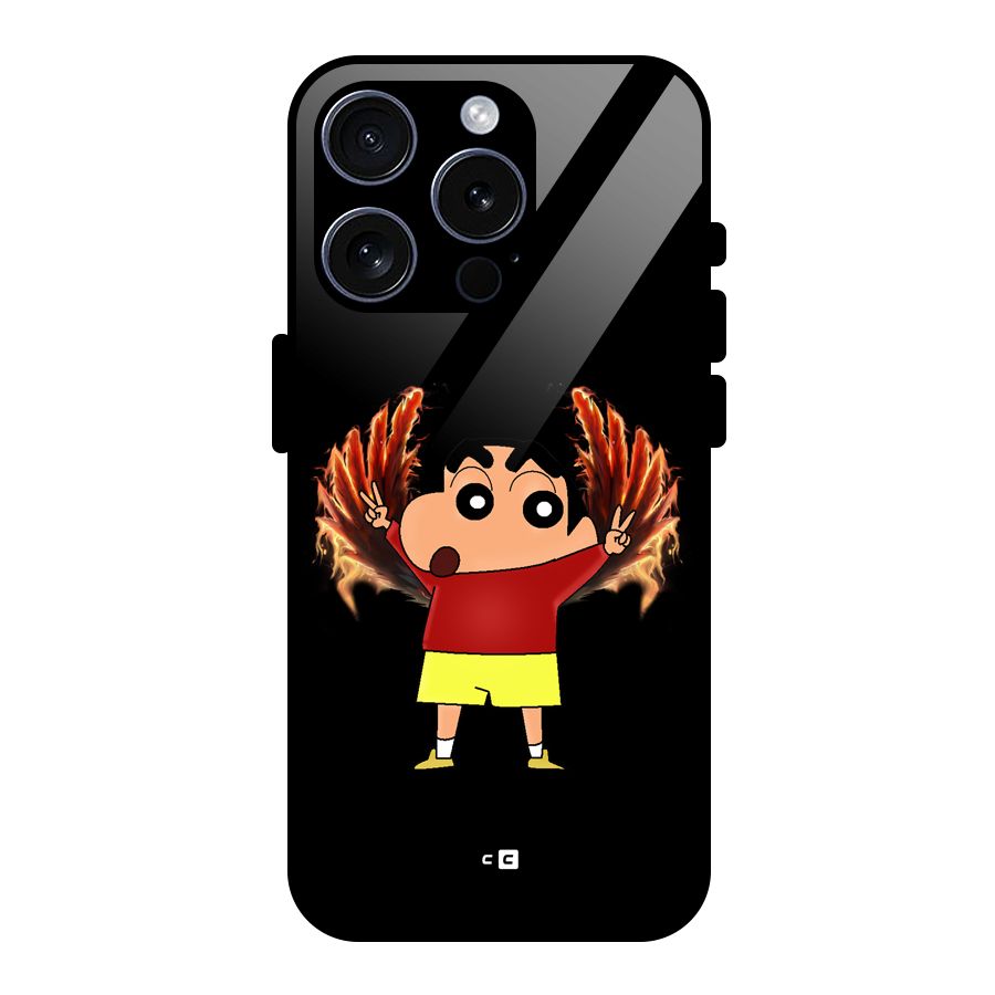 Fire Shinchan Glass Back Case for iPhone 15 Pro