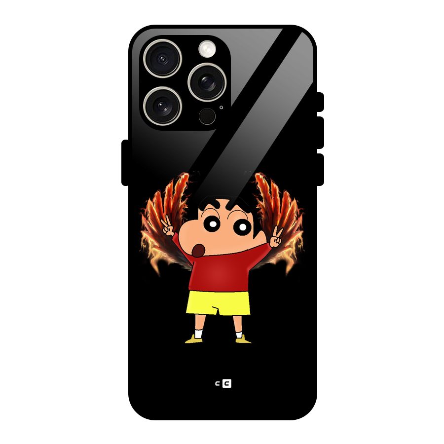Fire Shinchan Glass Back Case for iPhone 15 Pro Max