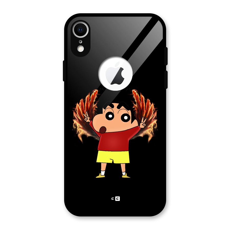 Fire Shinchan Glass Back Case for iPhone XR Logo Cut