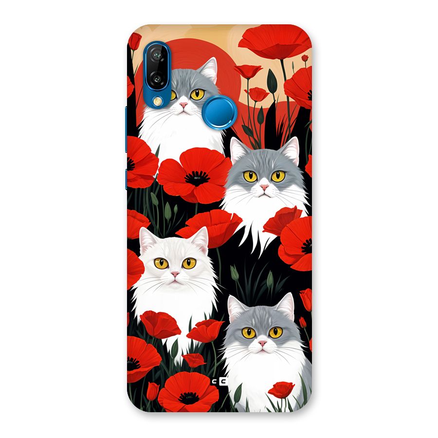 Floral Cat Back Case for Huawei P20 Lite