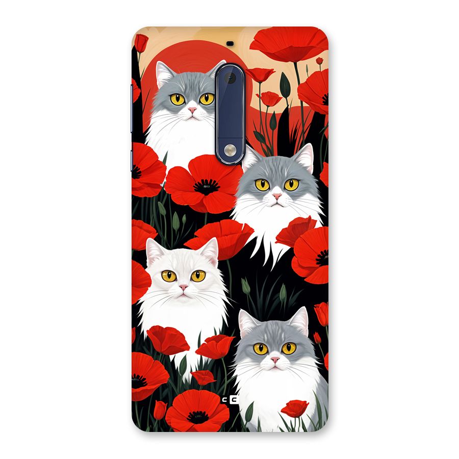 Floral Cat Back Case for Nokia 5