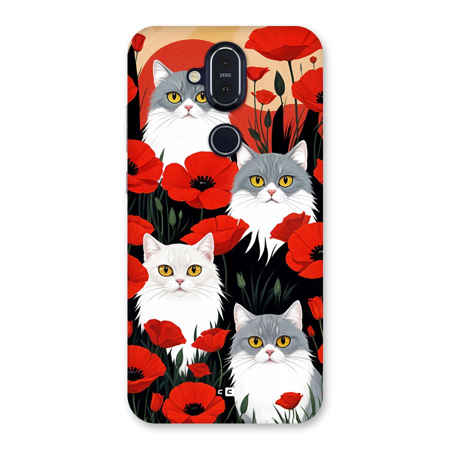 Floral Cat Back Case for Nokia 8.1