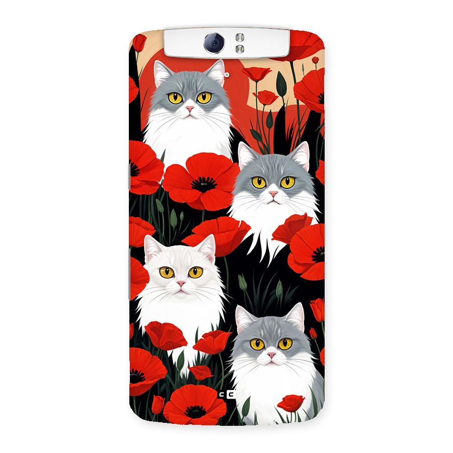 Floral Cat Back Case for Oppo N1