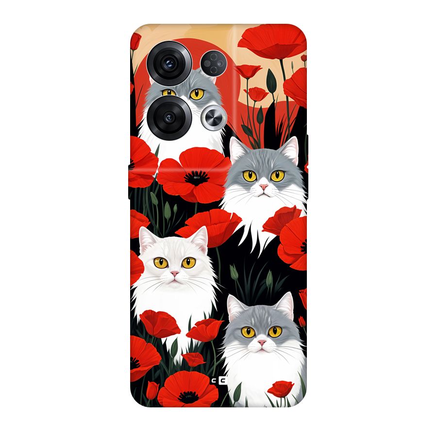 Floral Cat Back Case for Oppo Reno8 Pro 5G
