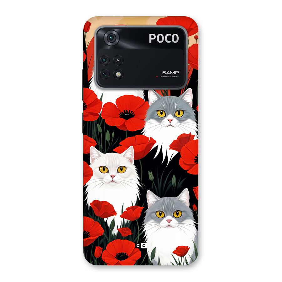 Floral Cat Back Case for Poco M4 Pro 4G