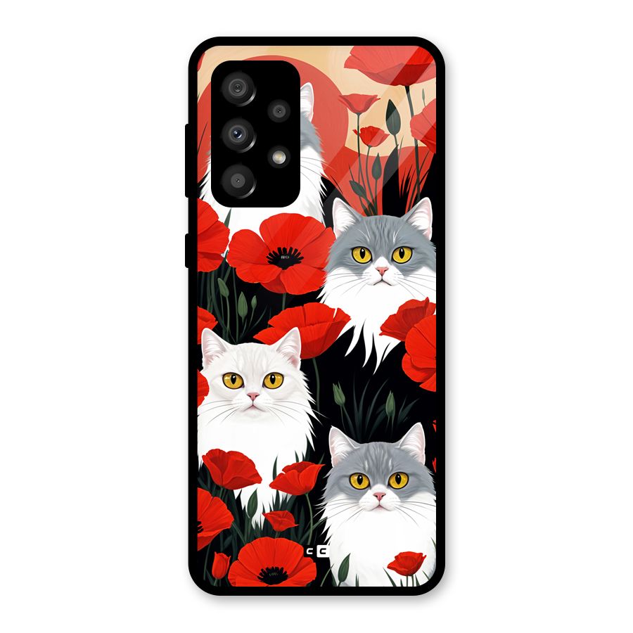 Floral Cat Glass Back Case for Galaxy A32