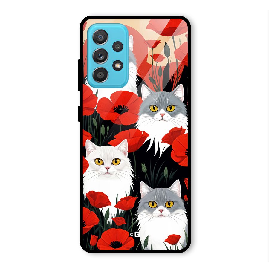 Floral Cat Glass Back Case for Galaxy A52s 5G