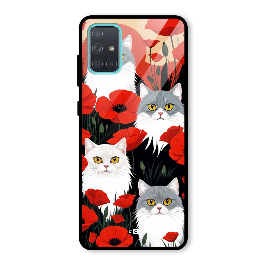 Floral Cat Glass Back Case for Galaxy A71