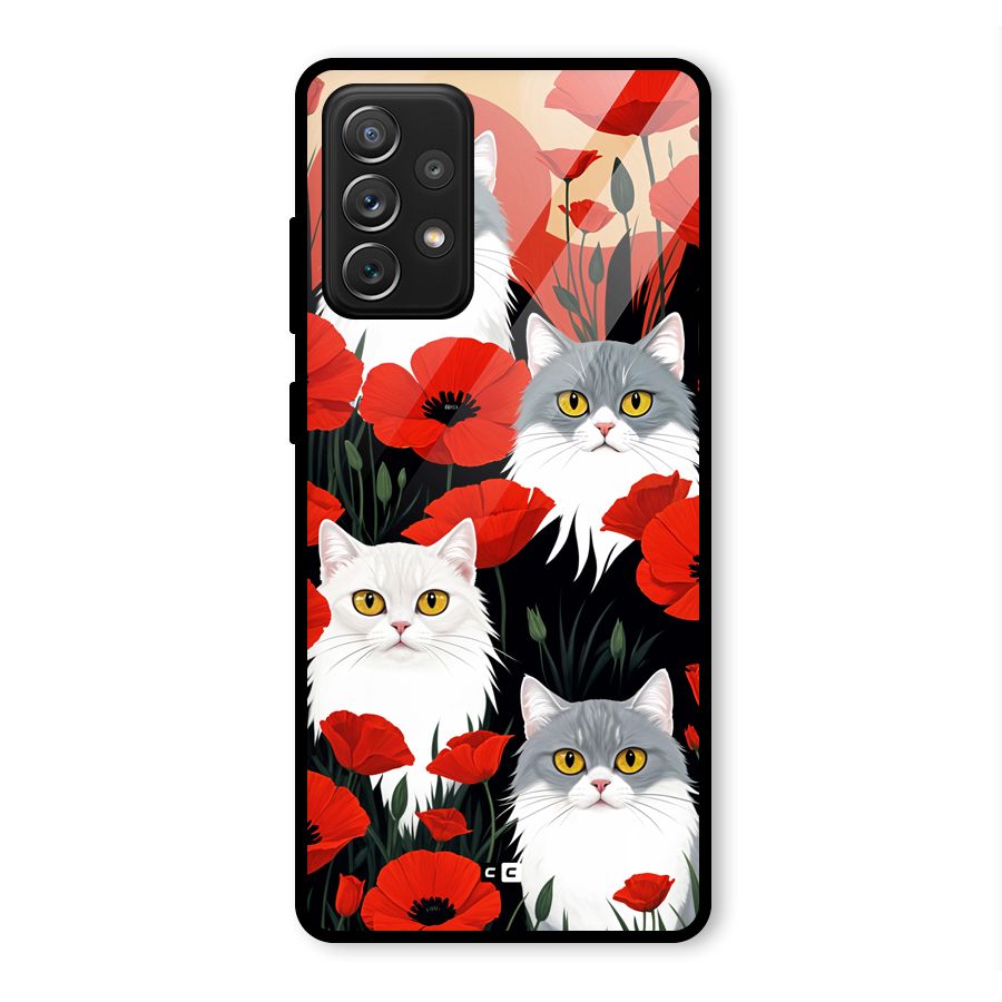 Floral Cat Glass Back Case for Galaxy A72