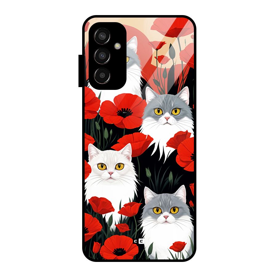 Floral Cat Glass Back Case for Galaxy F13