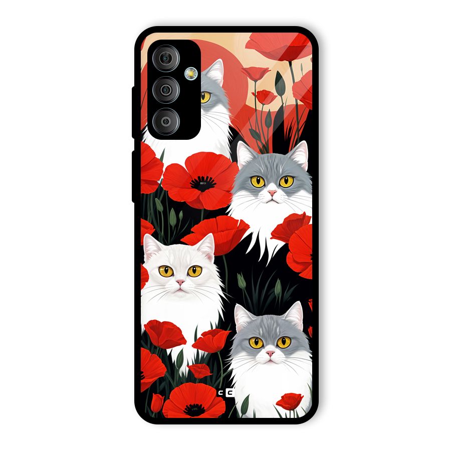 Floral Cat Glass Back Case for Galaxy F23