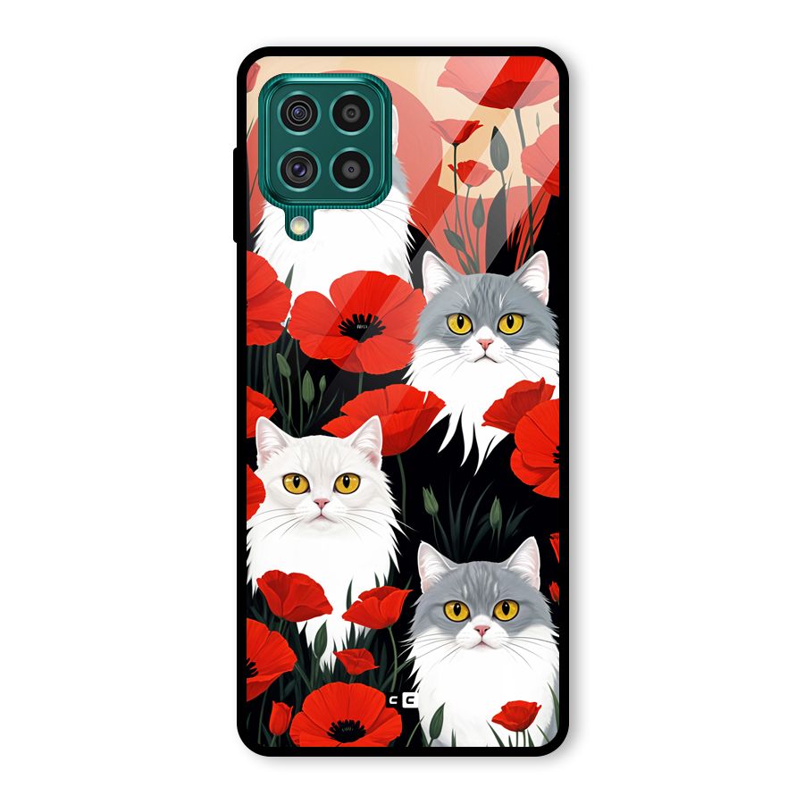 Floral Cat Glass Back Case for Galaxy F62