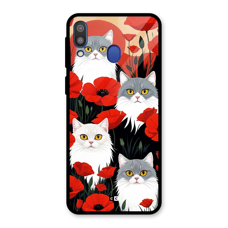 Floral Cat Glass Back Case for Galaxy M20