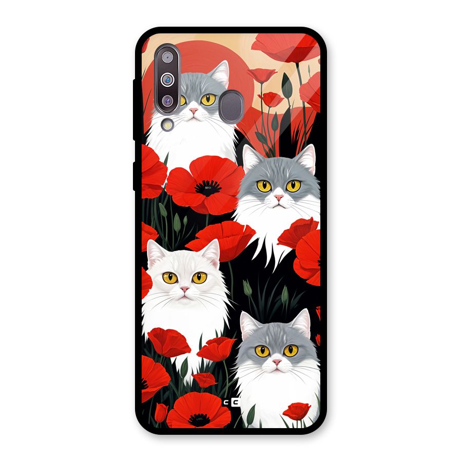 Floral Cat Glass Back Case for Galaxy M30