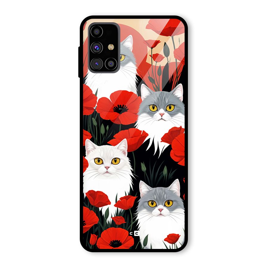 Floral Cat Glass Back Case for Galaxy M31s
