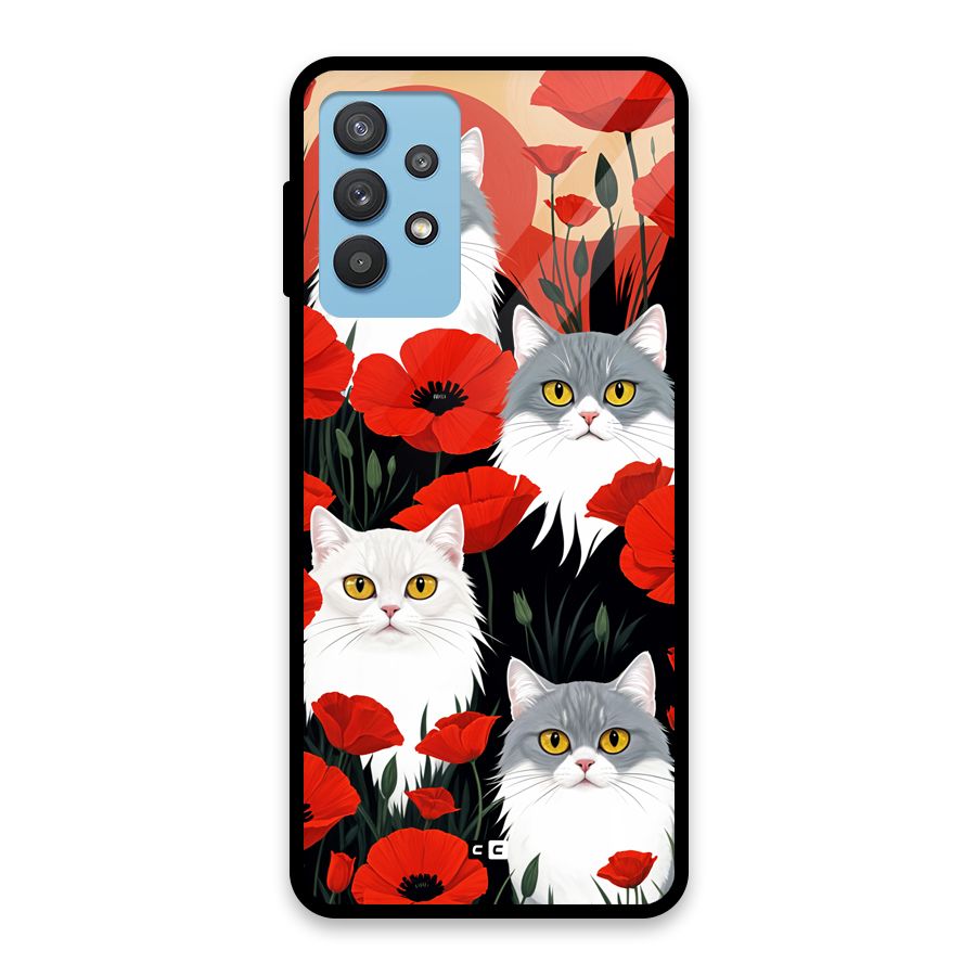 Floral Cat Glass Back Case for Galaxy M32 5G