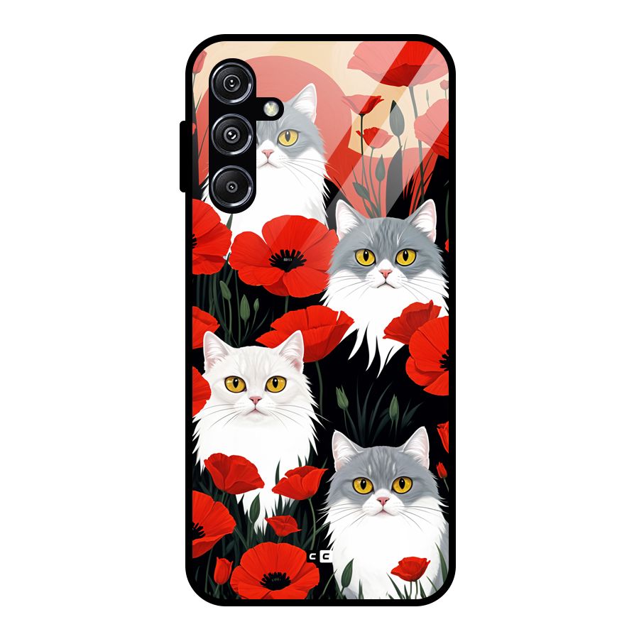 Floral Cat Glass Back Case for Galaxy M34 5G