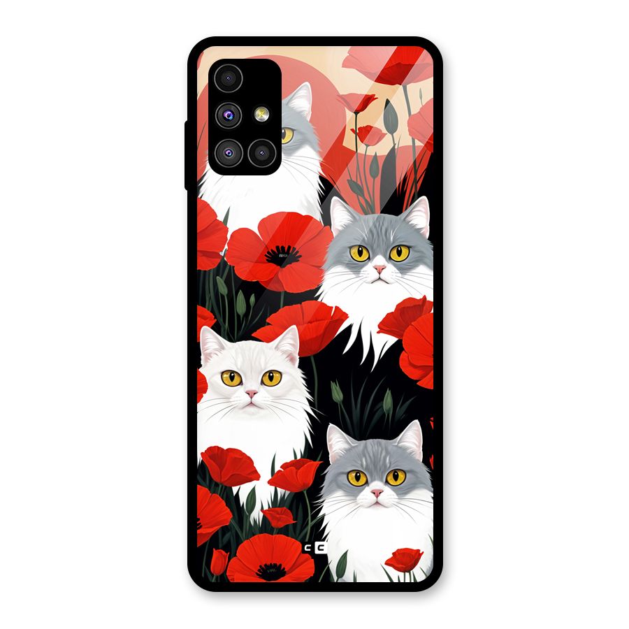 Floral Cat Glass Back Case for Galaxy M51
