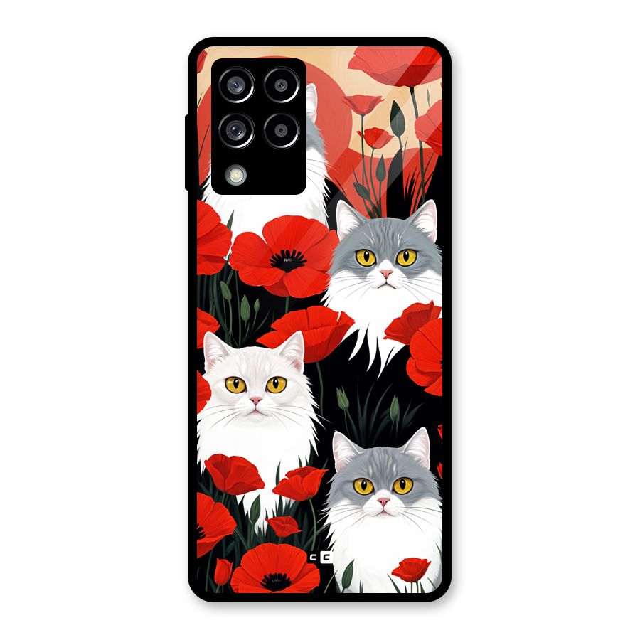 Floral Cat Glass Back Case for Galaxy M53 5G